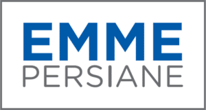 Logo con testo "EMME PERSIANE" in blu e grigio.